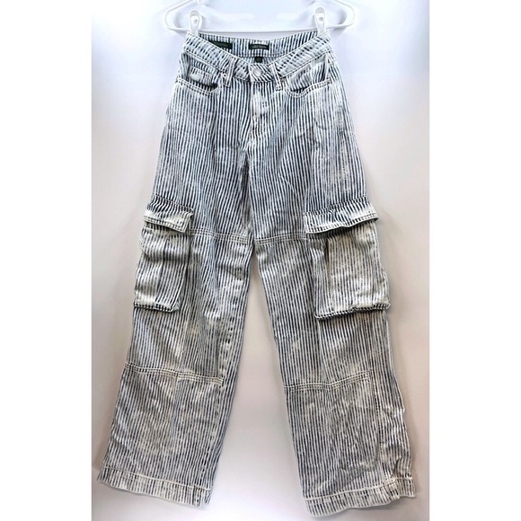 wild fable Denim - Wild Fable Striped Baggy Cargo Jeans Sz 00 Y2K Skater Utility Streetwear